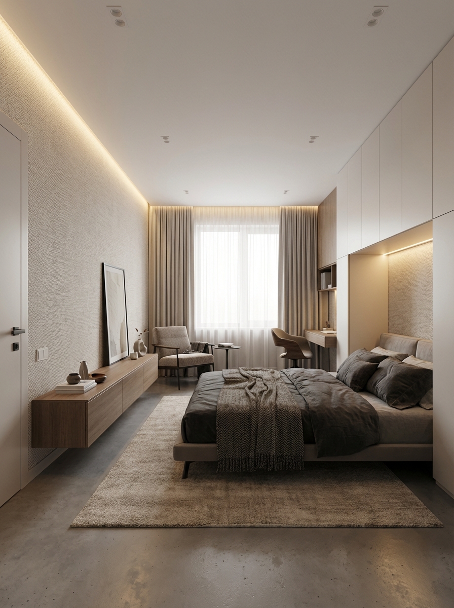Дизайн спальни в стиле Минимализм — фото интерьера от нейросети RoomGPT