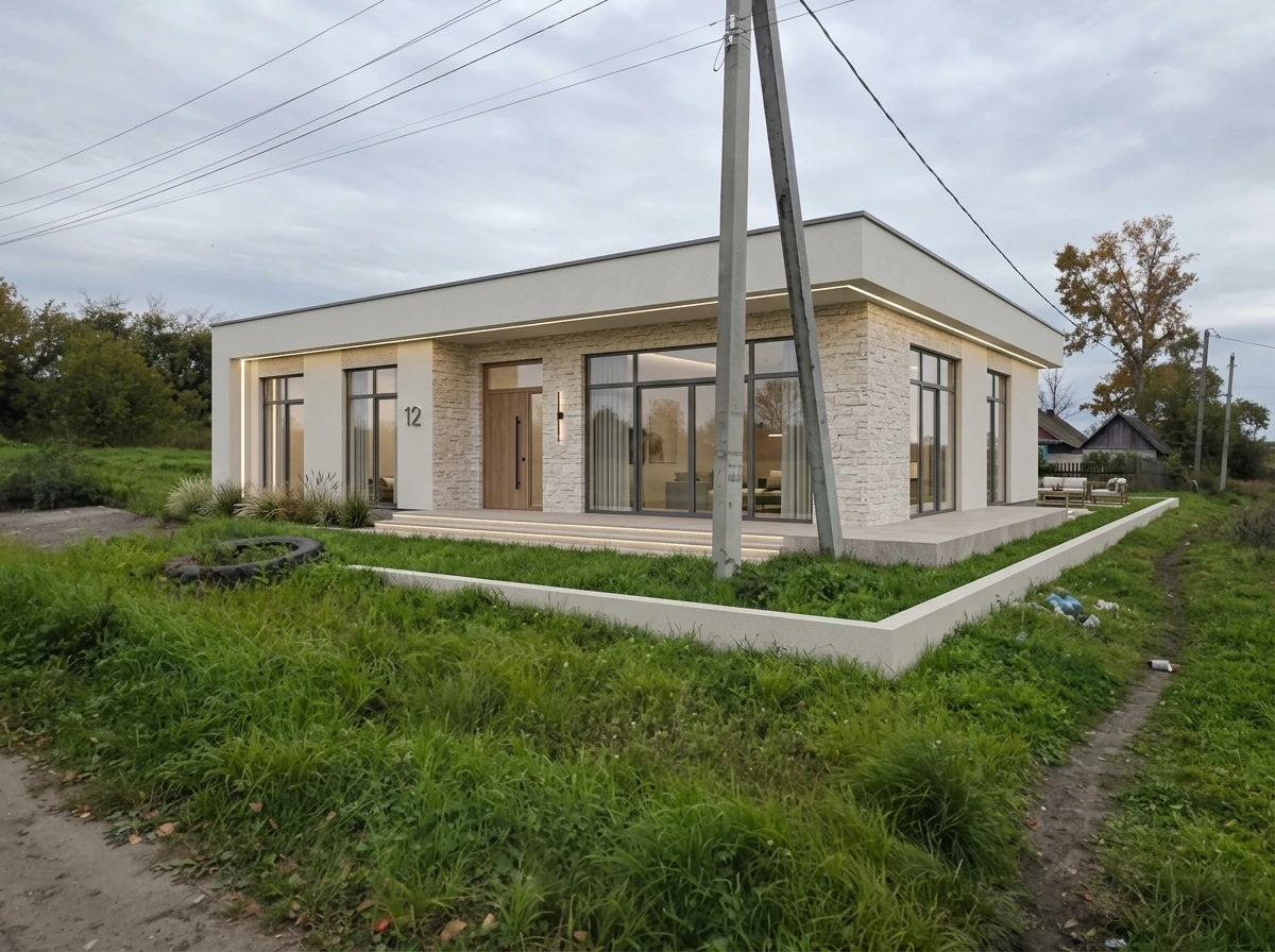 Дизайн фасада в стиле Контемпорари — фото фасада от нейросети RoomGPT