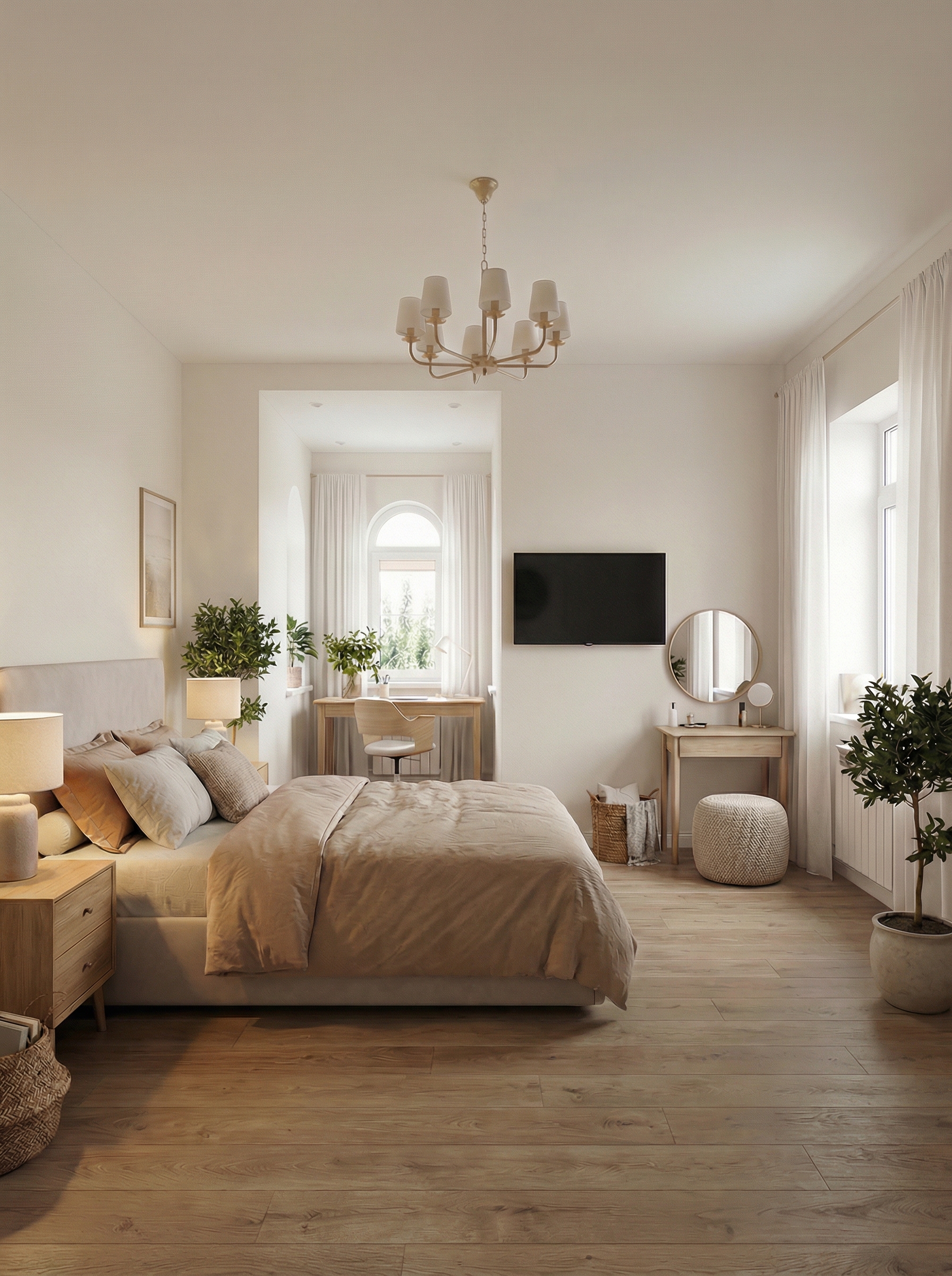 Дизайн спальни в стиле Хюгге — фото интерьера от нейросети RoomGPT