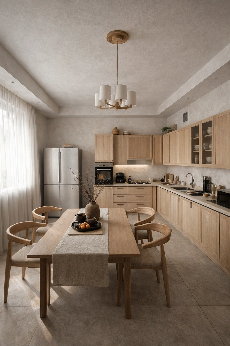 Дизайн кухни в стиле Japandi — фото интерьера от нейросети RoomGPT