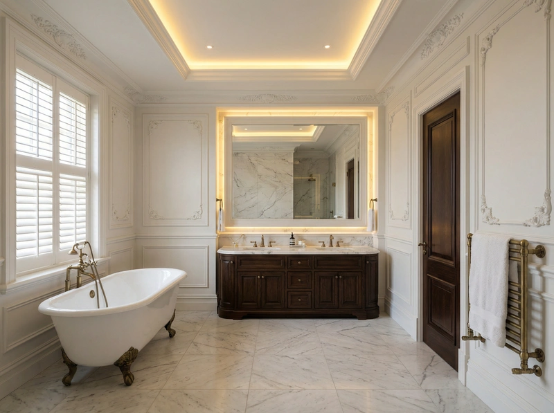 Дизайн ванной в стиле Классика — фото интерьера от нейросети RoomGPT