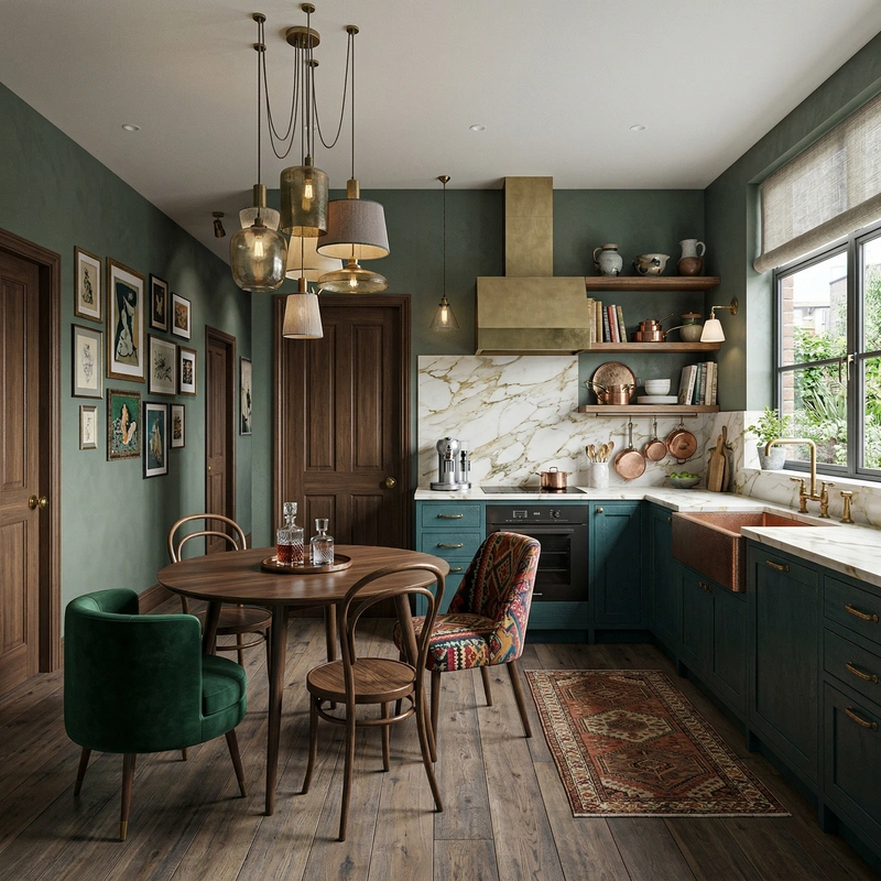 Дизайн кухни в стиле Эклектика — фото интерьера от нейросети RoomGPT