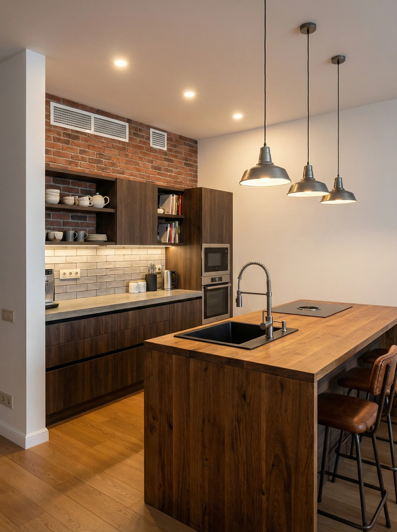 Дизайн интерьера в стиле Лофт — Кухня от нейросети RoomGPT