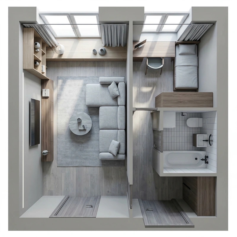 Дизайн интерьера в стиле Минимализм — Гостиная от нейросети RoomGPT