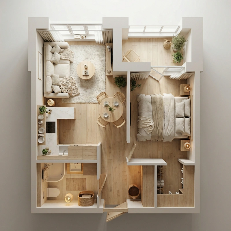 Дизайн интерьера в стиле Хюгге — Гостиная от нейросети RoomGPT