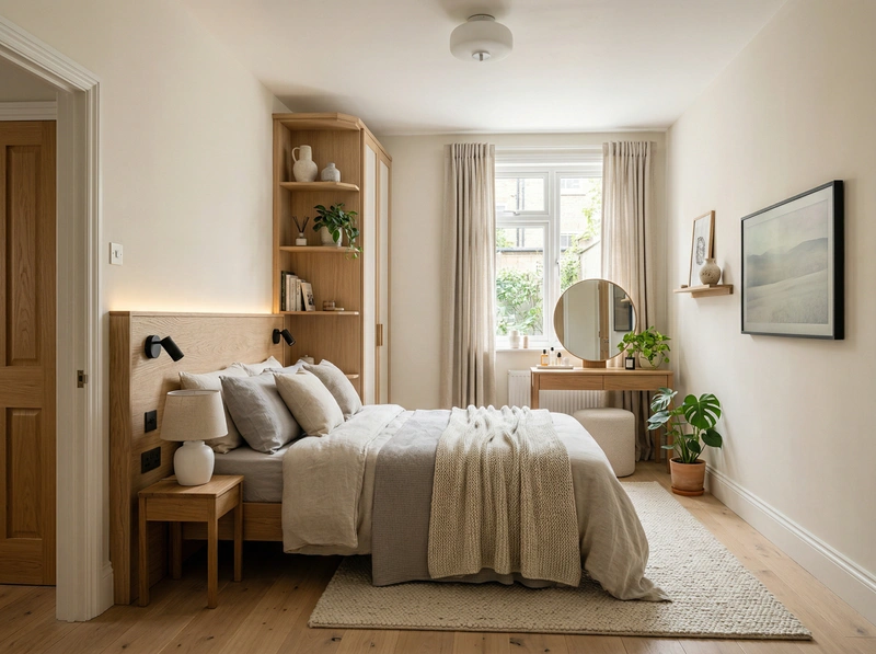 Дизайн спальни в стиле Хюгге — фото интерьера от нейросети RoomGPT