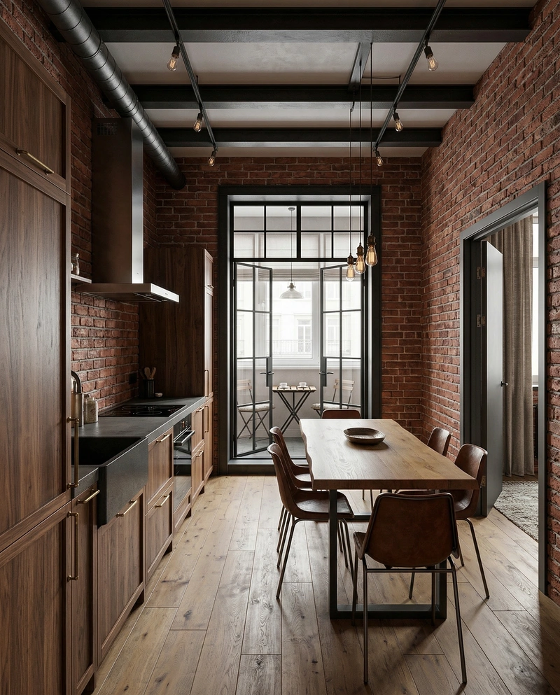 Дизайн кухни в стиле Лофт — фото интерьера от нейросети RoomGPT