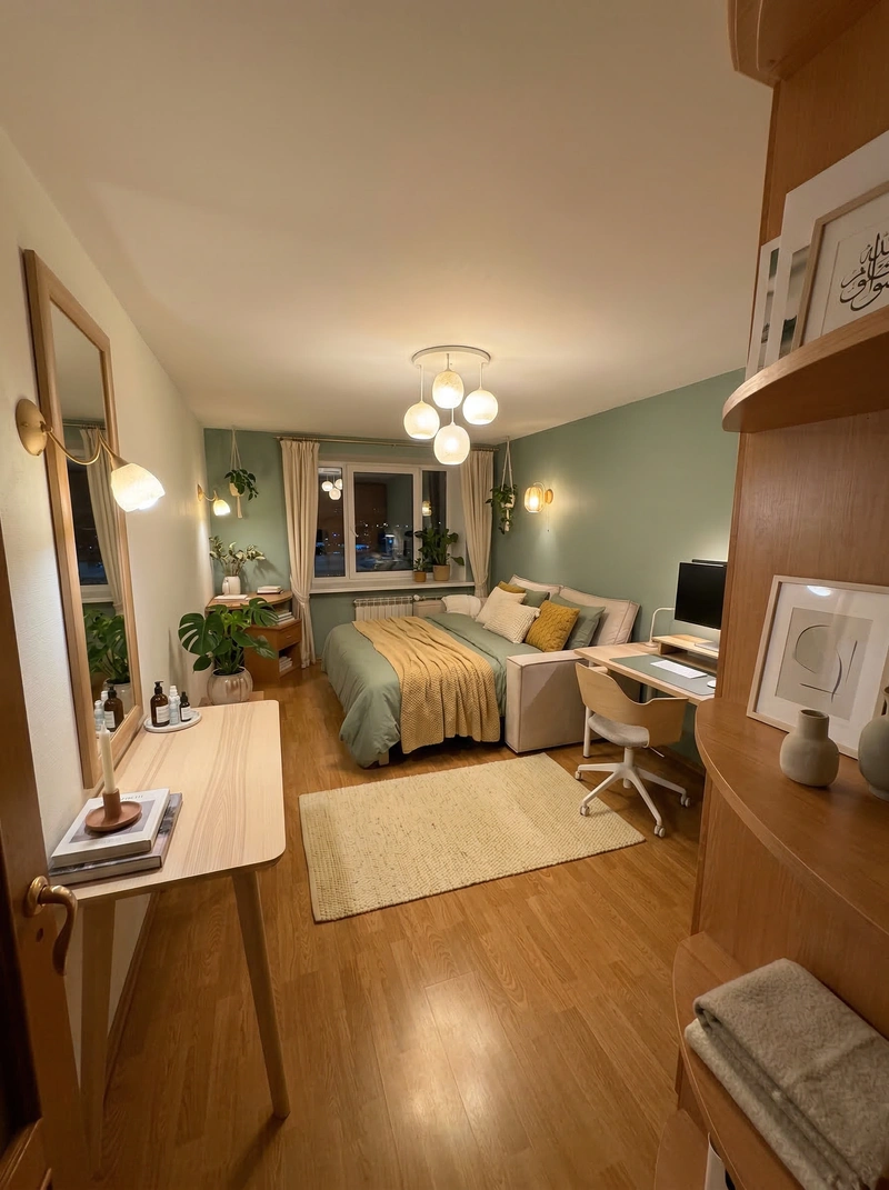 Дизайн спальни в стиле Хюгге — фото интерьера от нейросети RoomGPT