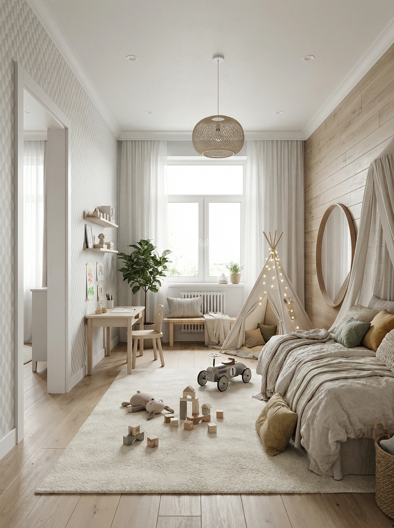 Дизайн интерьера в стиле Хюгге — Детская от нейросети RoomGPT