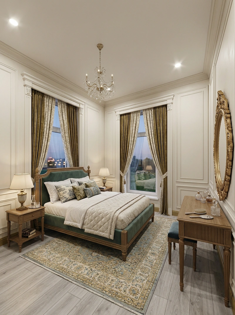 Дизайн спальни в стиле Классика — фото интерьера от нейросети RoomGPT