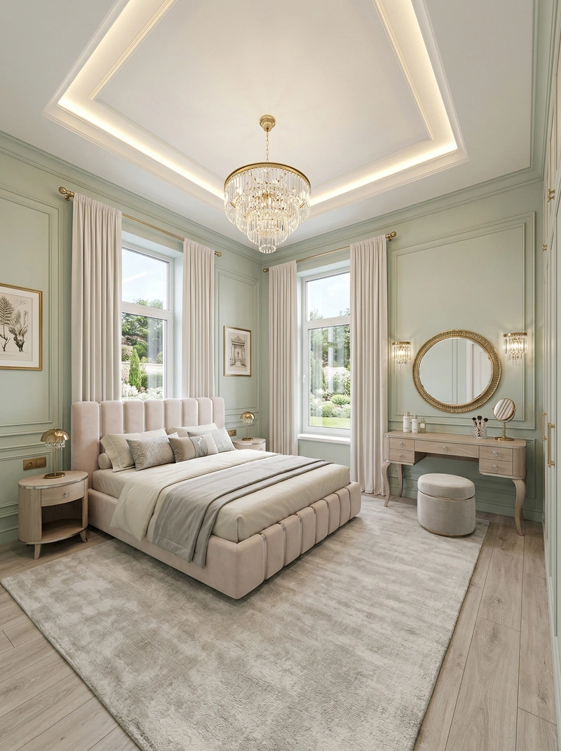 Дизайн спальни в стиле Неоклассика — фото интерьера от нейросети RoomGPT