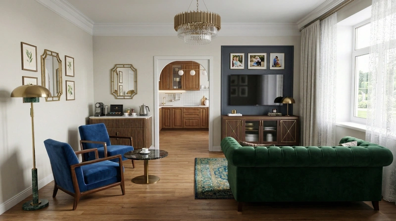 Дизайн гостиной в стиле Британский — фото интерьера от нейросети RoomGPT