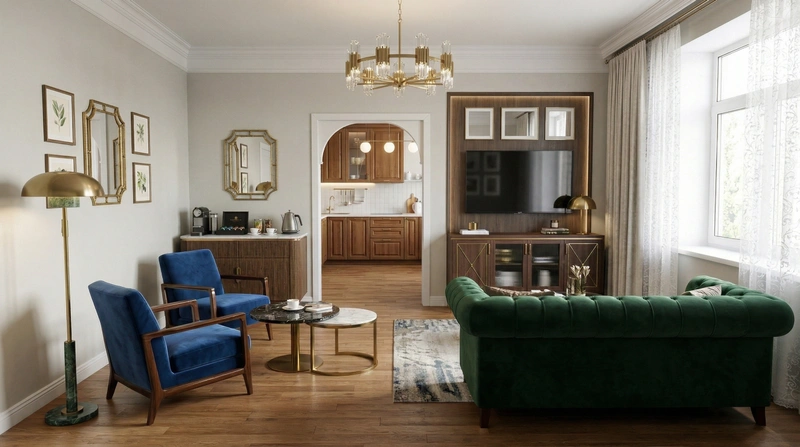 Дизайн гостиной в стиле Контемпорари — фото интерьера от нейросети RoomGPT