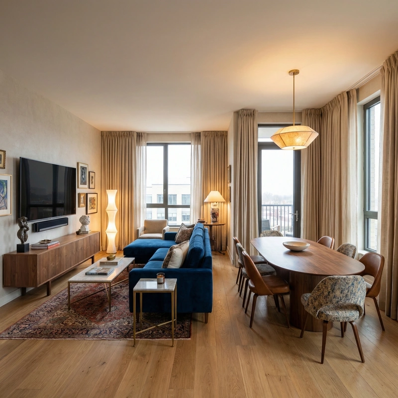 Дизайн интерьера в стиле Эклектика — Гостиная от нейросети RoomGPT