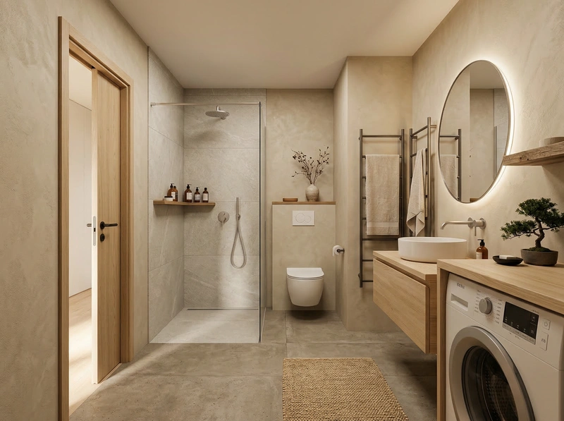 Дизайн ванной в стиле Japandi — фото интерьера от нейросети RoomGPT