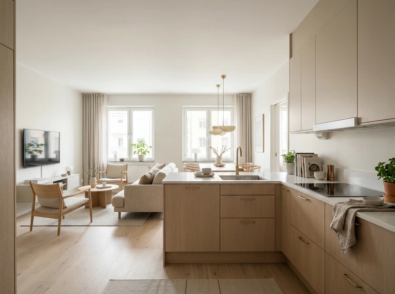 Дизайн кухни в стиле Сканди — фото интерьера от нейросети RoomGPT