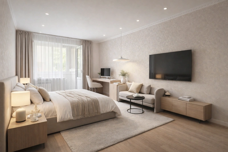 Дизайн спальни в стиле Минимализм — фото интерьера от нейросети RoomGPT