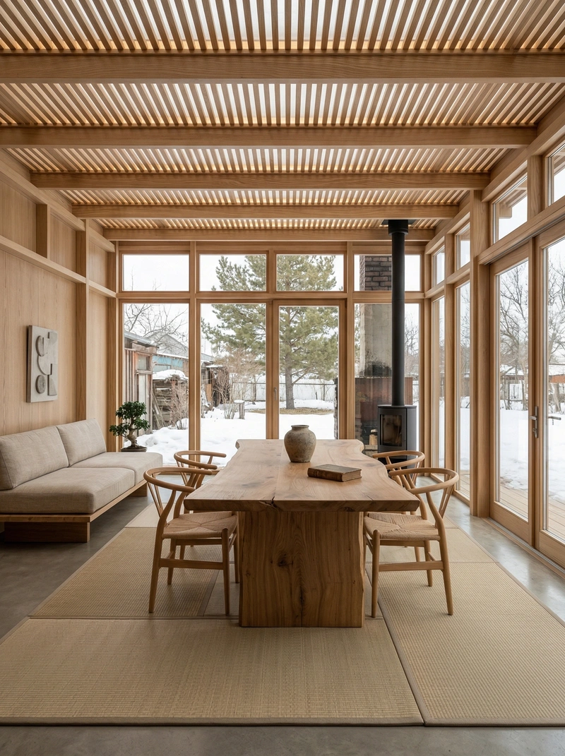 Дизайн гостиной в стиле Japandi — фото интерьера от нейросети RoomGPT