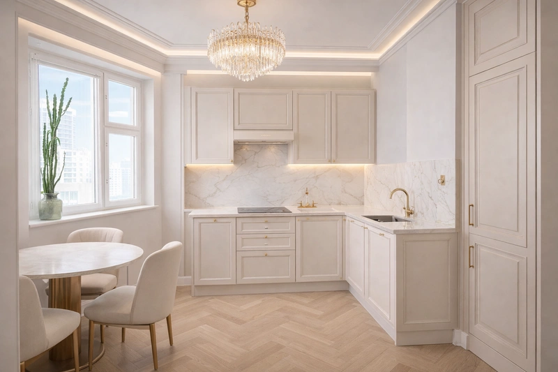 Дизайн кухни в стиле Неоклассика — фото интерьера от нейросети RoomGPT