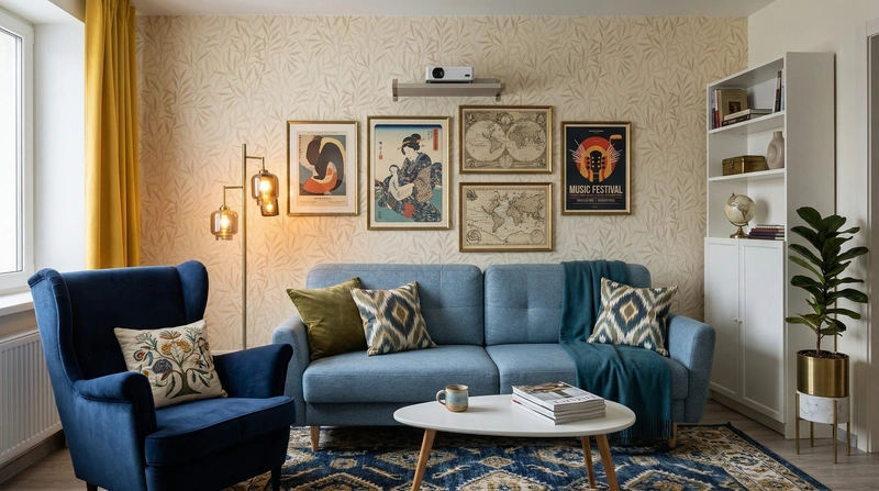 Дизайн интерьера в стиле Эклектика — Гостиная от нейросети RoomGPT