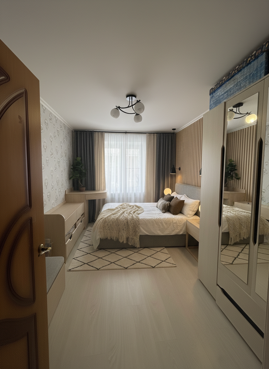 Дизайн спальни в стиле Japandi — фото интерьера от нейросети RoomGPT