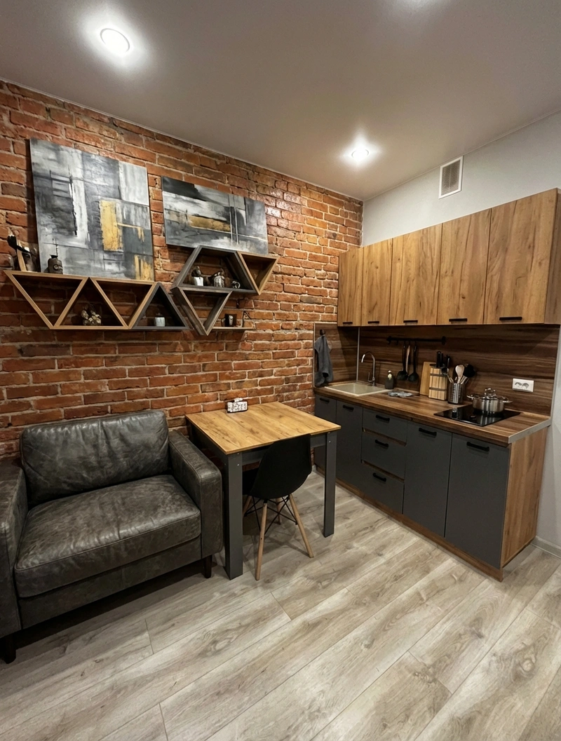 Дизайн интерьера в стиле Лофт — Кухня от нейросети RoomGPT