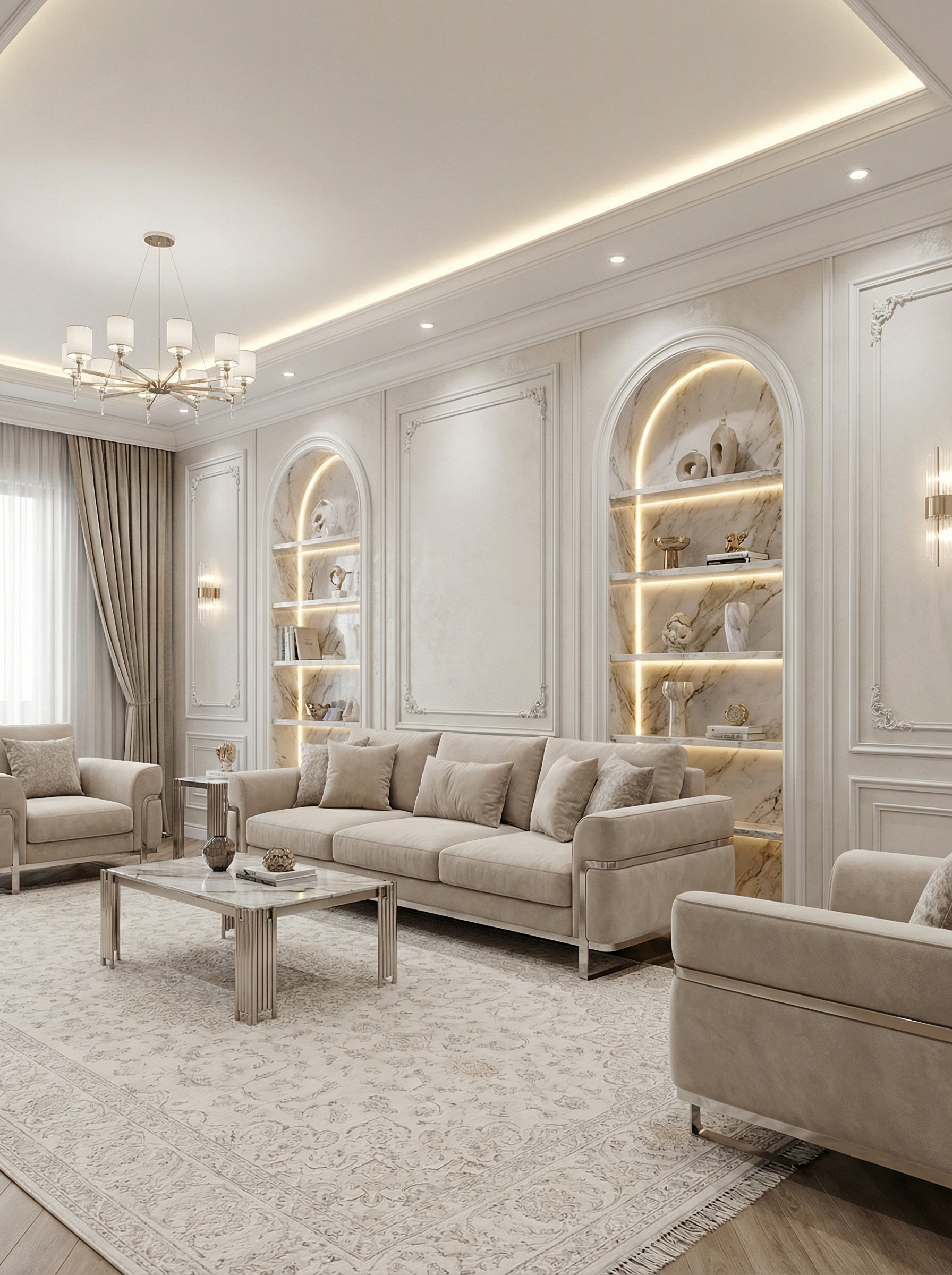 Дизайн гостиной в стиле Классика — фото интерьера от нейросети RoomGPT