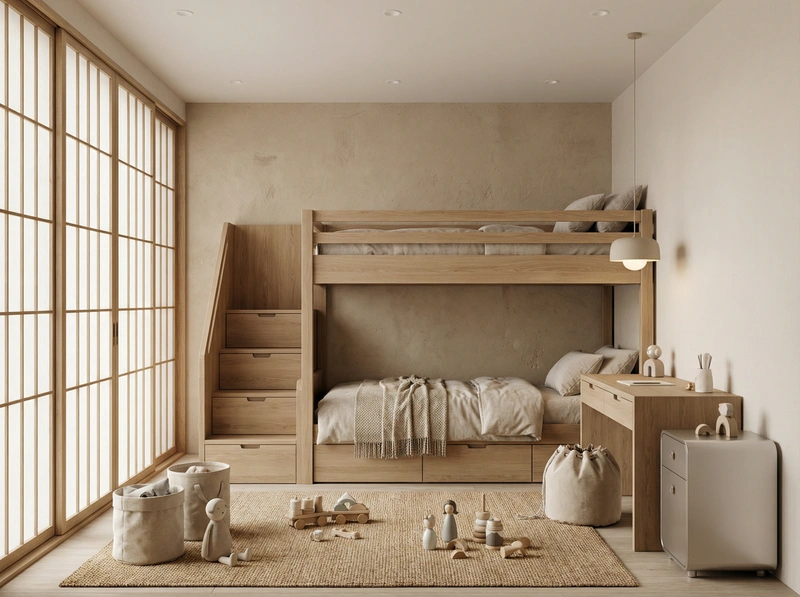 Дизайн детской в стиле Japandi — фото интерьера от нейросети RoomGPT