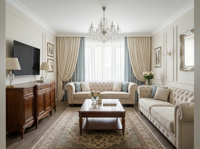 Дизайн интерьера в стиле Классика — Гостиная от нейросети RoomGPT