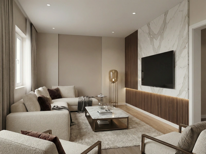 Дизайн интерьера в стиле Контемпорари — Гостиная от нейросети RoomGPT