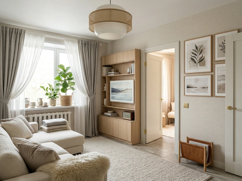 Дизайн гостиной в стиле Хюгге — фото интерьера от нейросети RoomGPT