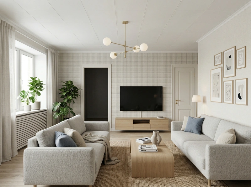 Дизайн гостиной в стиле Сканди — фото интерьера от нейросети RoomGPT
