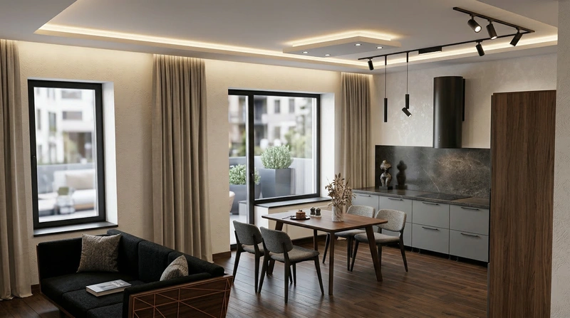 Дизайн гостиной в стиле Контемпорари — фото интерьера от нейросети RoomGPT