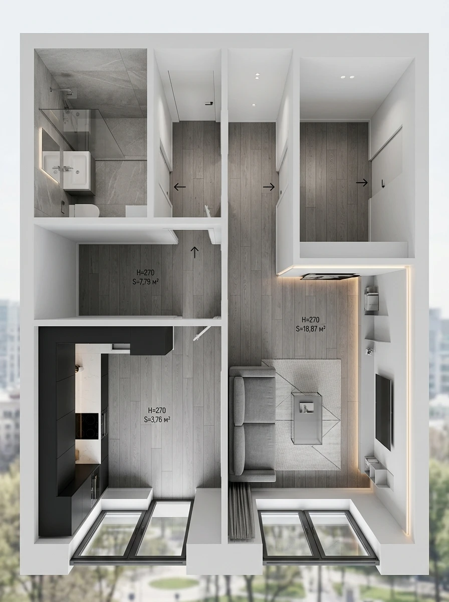 Дизайн гостиной в стиле Минимализм — фото интерьера от нейросети RoomGPT