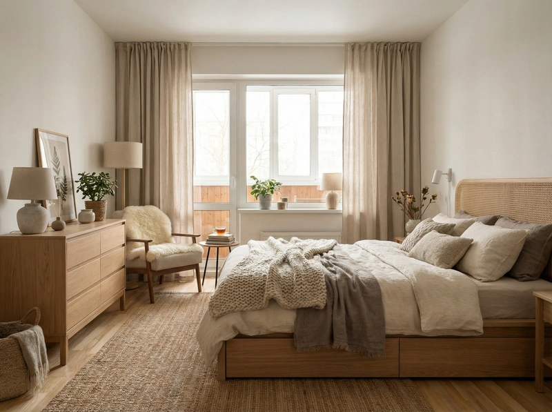 Дизайн интерьера в стиле Хюгге — Спальня от нейросети RoomGPT