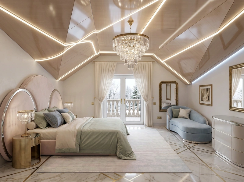 Дизайн спальни в стиле Неоклассика — фото интерьера от нейросети RoomGPT