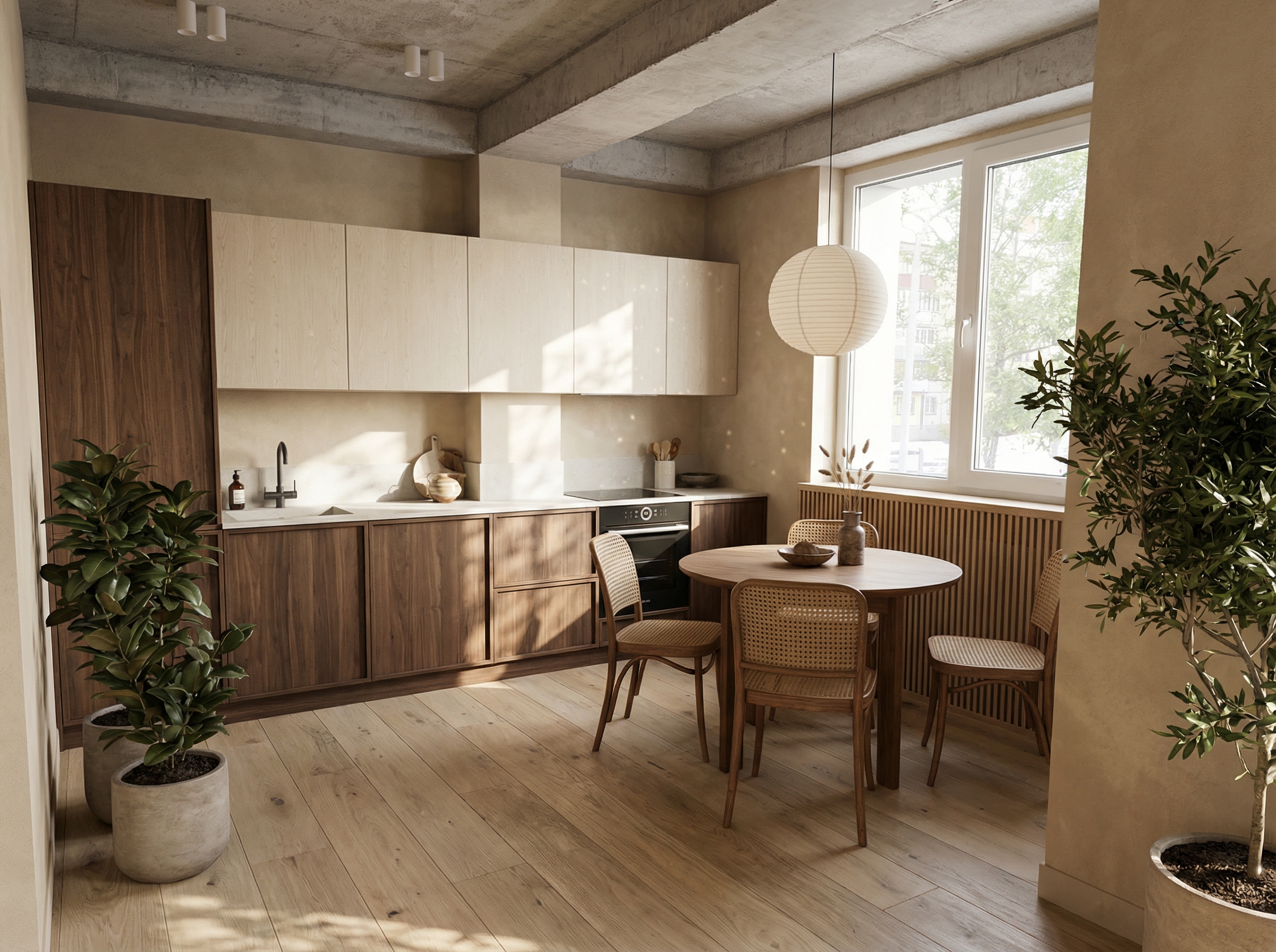 Дизайн кухни в стиле Japandi — фото интерьера от нейросети RoomGPT