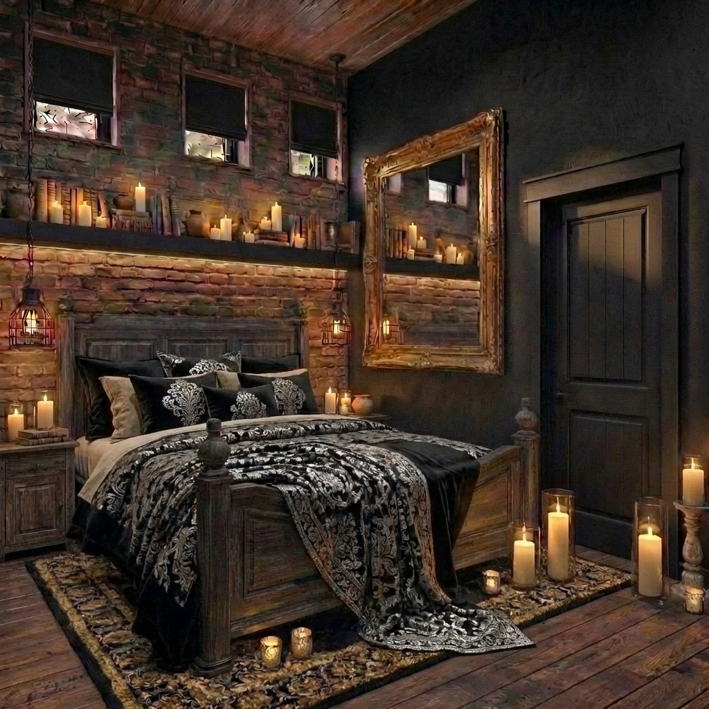 Дизайн спальни в стиле Блэктэк — фото интерьера от нейросети RoomGPT