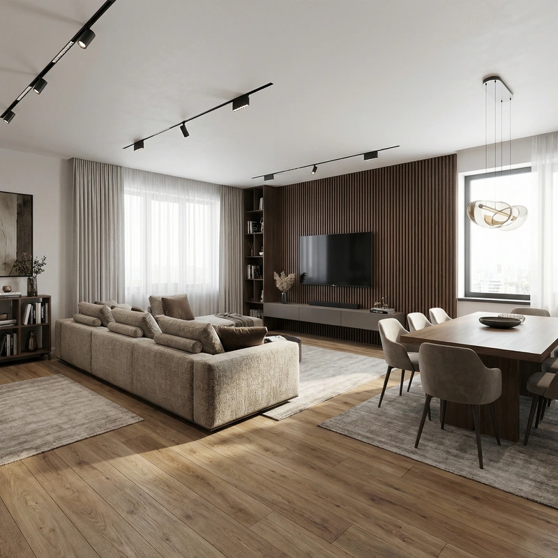 Дизайн гостиной в стиле Контемпорари — фото интерьера от нейросети RoomGPT