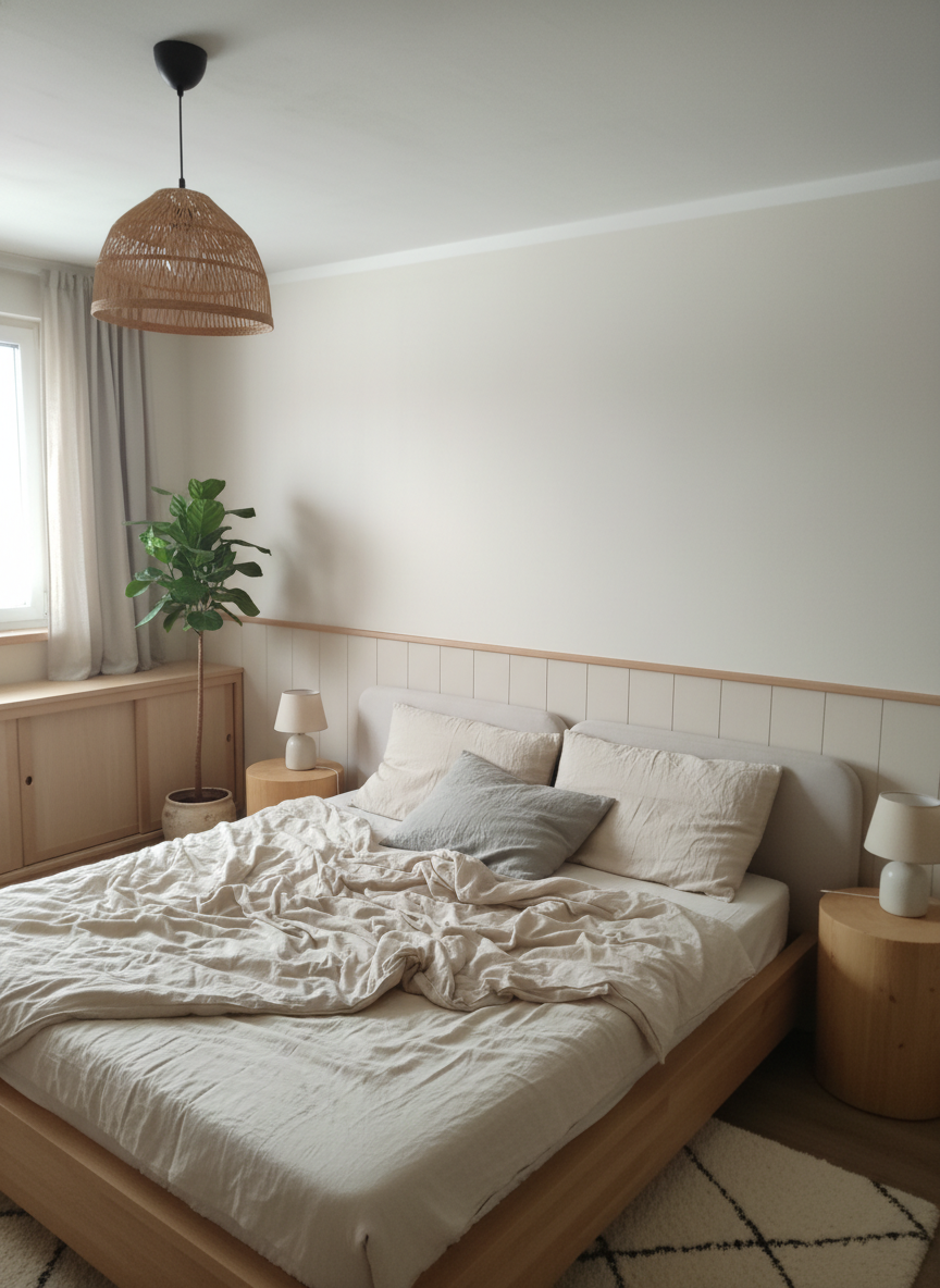 Дизайн спальни в стиле Japandi — фото интерьера от нейросети RoomGPT