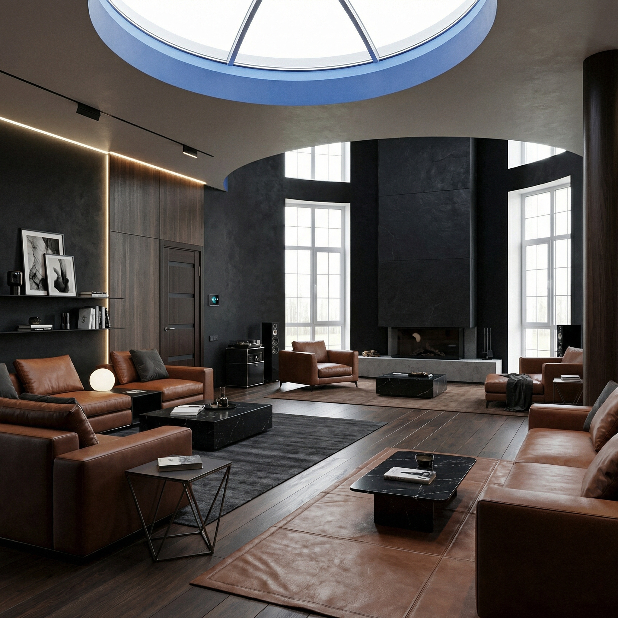Дизайн гостиной в стиле Блэктэк — фото интерьера от нейросети RoomGPT