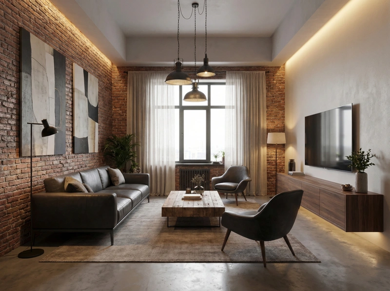 Дизайн интерьера в стиле Лофт — Гостиная от нейросети RoomGPT