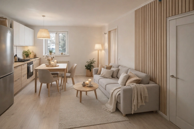 Дизайн кухни в стиле Хюгге — фото интерьера от нейросети RoomGPT