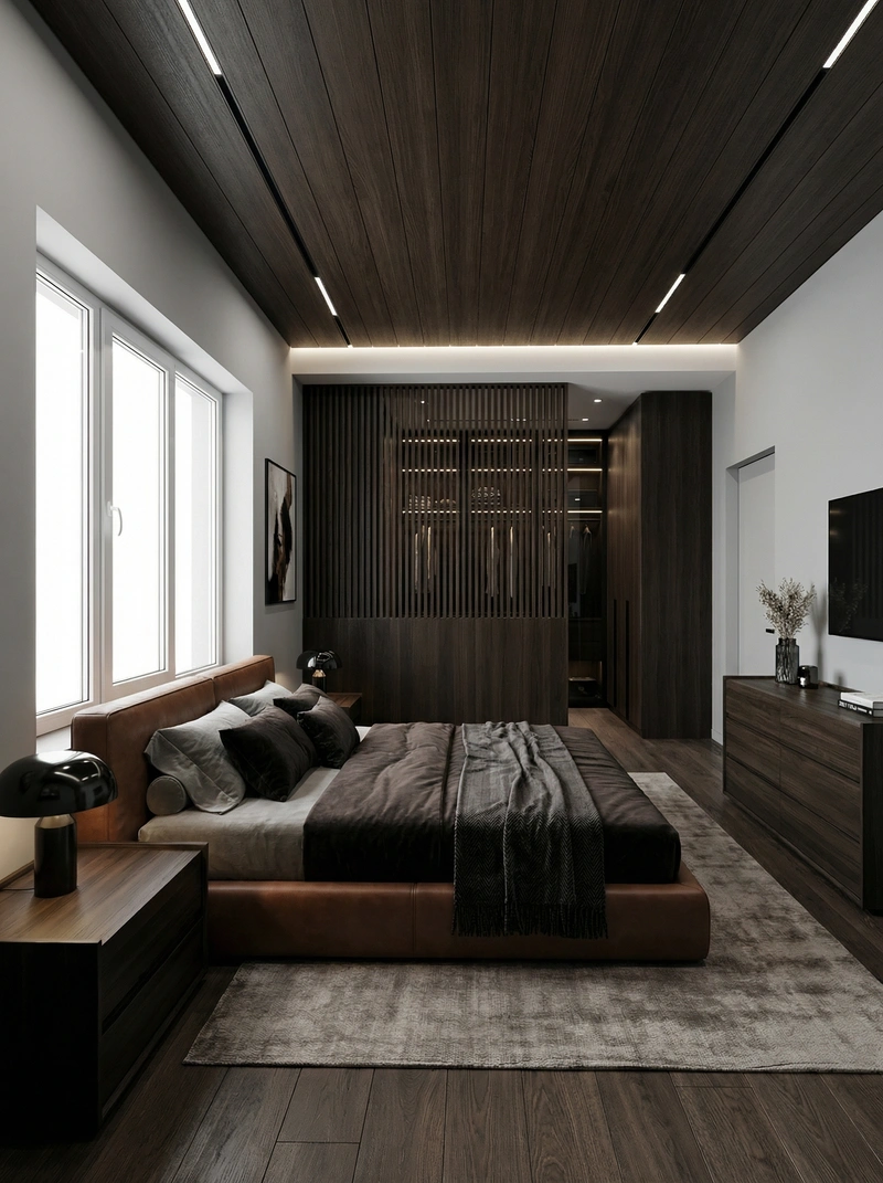 Дизайн спальни в стиле Блэктэк — фото интерьера от нейросети RoomGPT