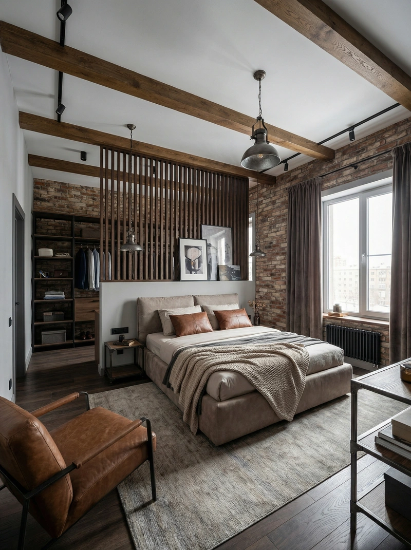 Дизайн спальни в стиле Лофт — фото интерьера от нейросети RoomGPT