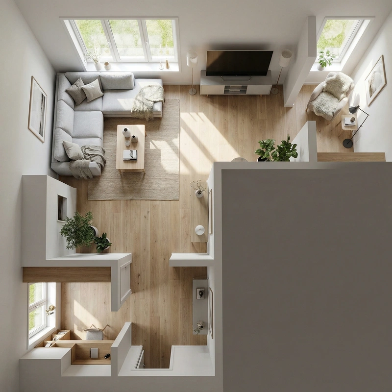 Дизайн гостиной в стиле Сканди — фото интерьера от нейросети RoomGPT