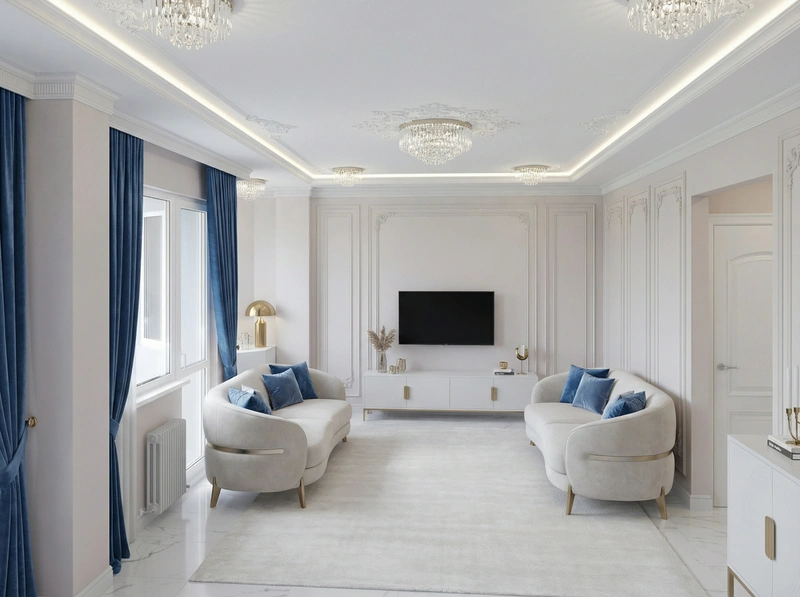 Дизайн интерьера в стиле Неоклассика — Гостиная от нейросети RoomGPT