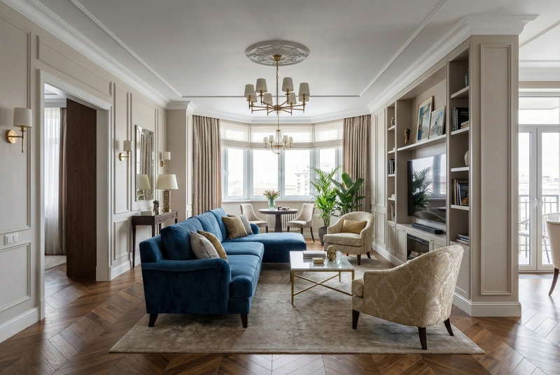 Дизайн интерьера в стиле Классика — Гостиная от нейросети RoomGPT