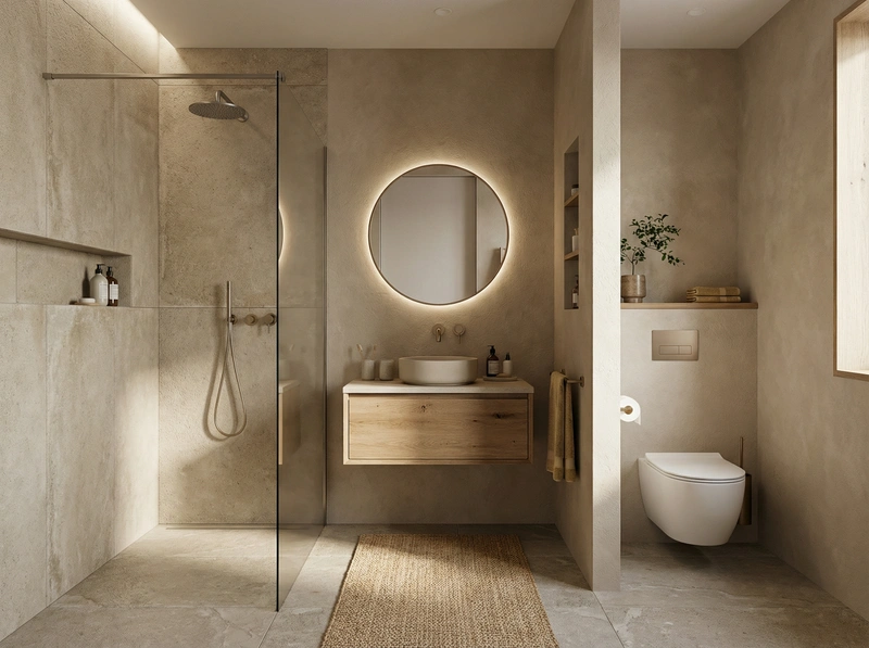 Дизайн ванной в стиле Japandi — фото интерьера от нейросети RoomGPT