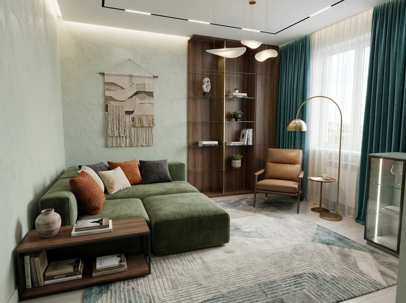 Дизайн интерьера в стиле Контемпорари — Гостиная от нейросети RoomGPT